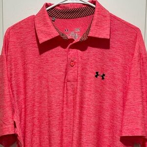 Under Armour Mens Large Vivid Heather Pink Loose Golf Tennis Athletic Polo Shirt